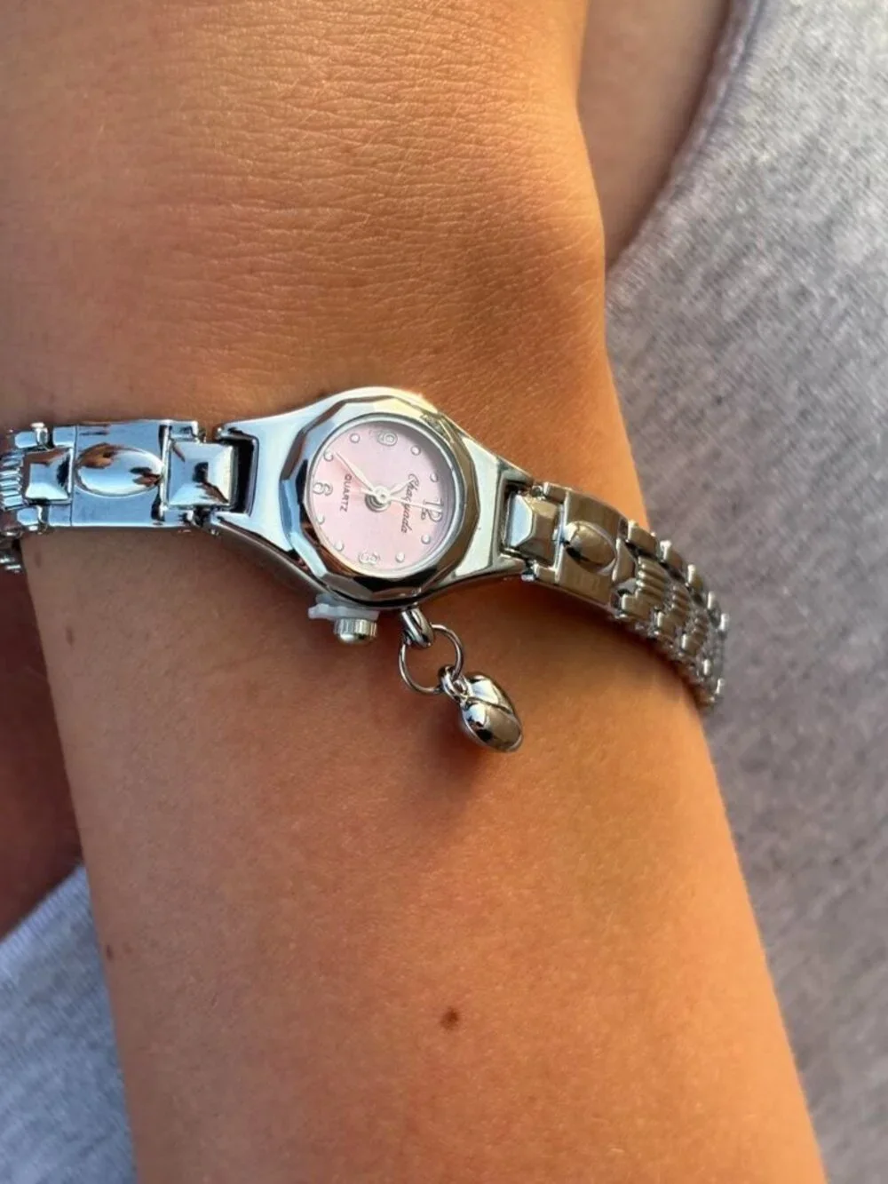 Preppy Silver Chain Heart Charm Watch Preppy Y2K OS